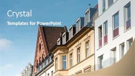  Presentation with old buildings - Colorful presentation design enhanced with beautiful street view of traditional old buildings in berlin backdrop and a teal colored foreground