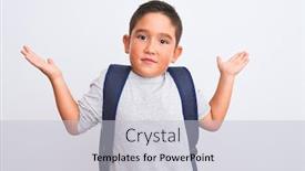  Presentation with foreign boy student - PPT theme having beautiful student kid boy wearing backpack standing over isolated white background clueless and confused expression with arms and hands raised doubt concept background and a light gray colored foreground