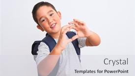  Presentation with hands heart - Audience pleasing theme consisting of beautiful-student-kid-boy-wearing backdrop and a light gray colored foreground