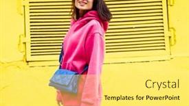  Presentation with asian - Presentation design having beautiful-stylish-asian-young-woman background and a  colored foreground