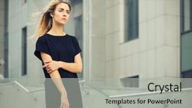  Presentation with street - Theme consisting of beautiful stylish girl on street background and a  colored foreground