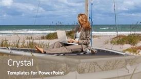  Presentation with remote working - Theme with beautiful-successful-young-woman-sitting background and a coral colored foreground