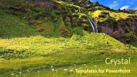  Presentation with streams summer - Presentation design consisting of beautiful summer day in iceland wonderful flowering fields and streams in the vicinity of the falls selyalandfoss background and a tawny brown colored foreground