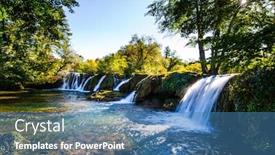  Presentation with scenic - Presentation design having beautiful-sunny-day-scenic-waterfall background and a teal colored foreground