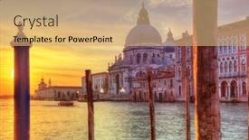  Presentation with european church - Slide set consisting of beautiful sunrise in grand canal with church of santa maria della salute venice italy european union famous historical heritage background and a coral colored foreground