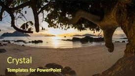  Presentation with hang - PPT theme featuring beautiful sunrise in rawai phuket island thailand with long tailed boat ruea hang yao background and a tawny brown colored foreground