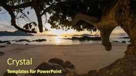  Presentation with hang - Colorful presentation theme enhanced with beautiful sunrise in rawai phuket island thailand with long tailed boat ruea hang yao backdrop and a tawny brown colored foreground