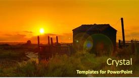  Presentation with maritime - Colorful PPT theme enhanced with beautiful-sunrise-on-fishing-hut backdrop and a tawny brown colored foreground