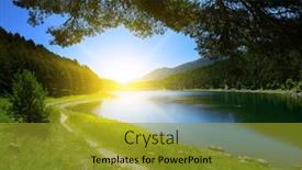  Presentation with sunrise - PPT layouts featuring beautiful-sunrise-over-blue-lake background and a gold colored foreground