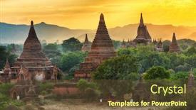  Presentation with myanmar bagan - Colorful theme enhanced with beautiful-sunrise-over-old-pagodas backdrop and a tawny brown colored foreground