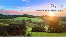  Presentation with rolling hills - PPT theme enhanced with beautiful-sunrise-over-rolling-hills background and a light blue colored foreground