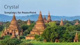  Presentation with myanmar bagan - PPT theme featuring beautiful sunrise over the ancient pagodas in bagan myanmar background and a light blue colored foreground