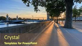  Presentation with paris - PPT theme having beautiful-sunrise-over-the-seine background and a violet colored foreground