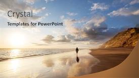  Presentation with sunset beach - PPT theme having beautiful-sunset-at-the-ocean background and a light blue colored foreground