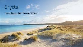  Presentation with sunset beach - Slide set consisting of beautiful-sunset-at-the-ocean background and a light blue colored foreground