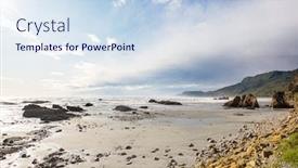  Presentation with sunset beach - Presentation theme featuring beautiful-sunset-at-the-ocean background and a sky blue colored foreground