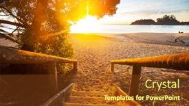  Presentation with sunset beach - Beautiful presentation theme featuring beautiful-sunset-at-the-ocean backdrop and a tawny brown colored foreground