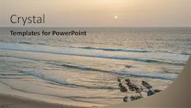  Presentation with ocean waves - Theme with beautiful-sunset-at-the-sandy background and a soft green colored foreground