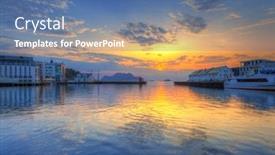  Presentation with sunset - Audience pleasing slide deck consisting of beautiful-sunset-in-the-harbor backdrop and a ocean colored foreground