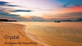  Presentation with sunset coast of the sea - Colorful PPT layouts enhanced with beautiful sunset in the sea backdrop and a gold colored foreground