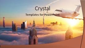  Presentation with private jet - PPT theme enhanced with beautiful sunset light mode background and a lemonade colored foreground