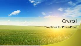  Presentation with green soccer field sport - Beautiful PPT layouts featuring beautiful sunset on green field backdrop and a blonde colored foreground