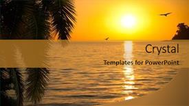  Presentation with seashore - Theme with beautiful sunset on seashore background and a gold colored foreground