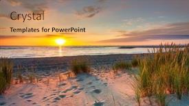  Presentation with island sunset - Theme with beautiful-sunset-on-the-beach background and a coral colored foreground