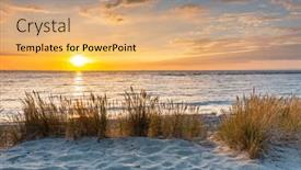  Presentation with island sunset - Presentation theme enhanced with beautiful-sunset-on-the-beach background and a coral colored foreground