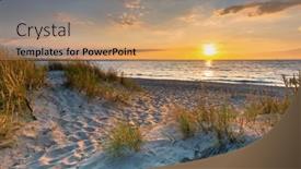  Presentation with island sunset - PPT theme with beautiful-sunset-on-the-beach background and a coral colored foreground