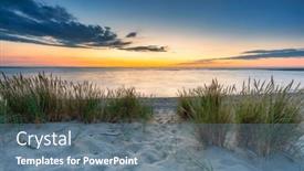  Presentation with island sunset - Presentation theme having beautiful-sunset-on-the-beach background and a ocean colored foreground