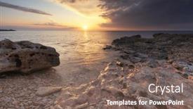  Presentation with sea shore - PPT theme featuring beautiful-sunset-on-the-sea background and a violet colored foreground