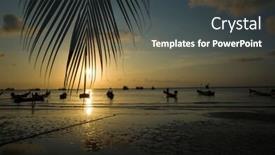  Presentation with tropical beach sunset - PPT theme featuring beautiful-sunset-on-tropical-beach background and a dark gray colored foreground
