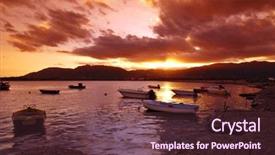  Presentation with sea sun - PPT theme consisting of beautiful sunset over harbor background and a tawny brown colored foreground
