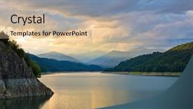  Presentation with beautiful midnight sun over - Slide set with beautiful sunset over mountain lake background and a soft green colored foreground