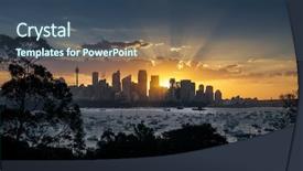  Presentation with sydney - Slide deck consisting of beautiful sunset over panoramic sydney background and a ocean colored foreground