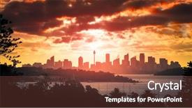  Presentation with sydney - Slide deck with beautiful sunset over panoramic sydney background and a tawny brown colored foreground