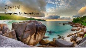 Presentation with sunset beach - Beautiful PPT theme featuring beautiful sunset over the famous beach anse lazio praslin island seychelles panoramic photo backdrop and a coral colored foreground