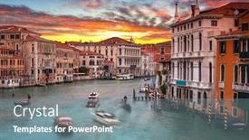  Presentation with canal - Presentation theme consisting of beautiful-sunset-over-the-grand background and a seafoam green colored foreground