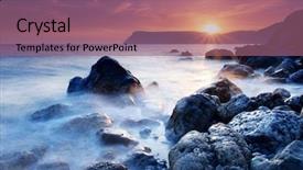  Presentation with beautiful midnight sun over - Beautiful PPT theme featuring beautiful sunset over the sea backdrop and a coral colored foreground