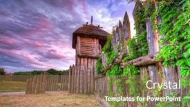  Presentation with trade - Amazing slide set having beautiful-sunset-over-the-settlement backdrop and a coral colored foreground