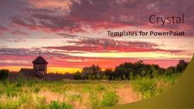  Presentation with trade - Presentation theme featuring beautiful-sunset-over-the-settlement background and a violet colored foreground