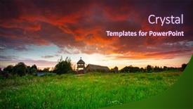  Presentation with trade - PPT layouts with beautiful-sunset-over-the-settlement background and a wine colored foreground