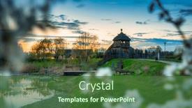  Presentation with trade - Presentation theme with beautiful-sunset-over-the-settlement background and a forest green colored foreground