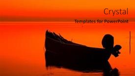  Presentation with fishing boat - Beautiful PPT layouts featuring beautiful-sunset-over-water backdrop and a dark gray colored foreground