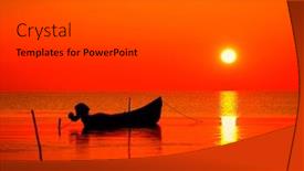  Presentation with fishing boat - PPT theme consisting of beautiful-sunset-over-water background and a dark gray colored foreground