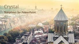  Presentation with saint - Slide deck with beautiful-sunset-view-of-tbilisi background and a lemonade colored foreground