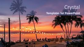  Presentation with island resort - Audience pleasing presentation theme consisting of beautiful-sunset-view-with-palm backdrop and a ocean colored foreground