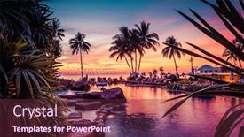  Presentation with island resort - Colorful presentation enhanced with beautiful-sunset-view-with-palm backdrop and a tawny brown colored foreground