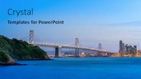  Presentation with pacific - Audience pleasing PPT layouts consisting of beautiful-sunset-with-bay-bridge backdrop and a light blue colored foreground